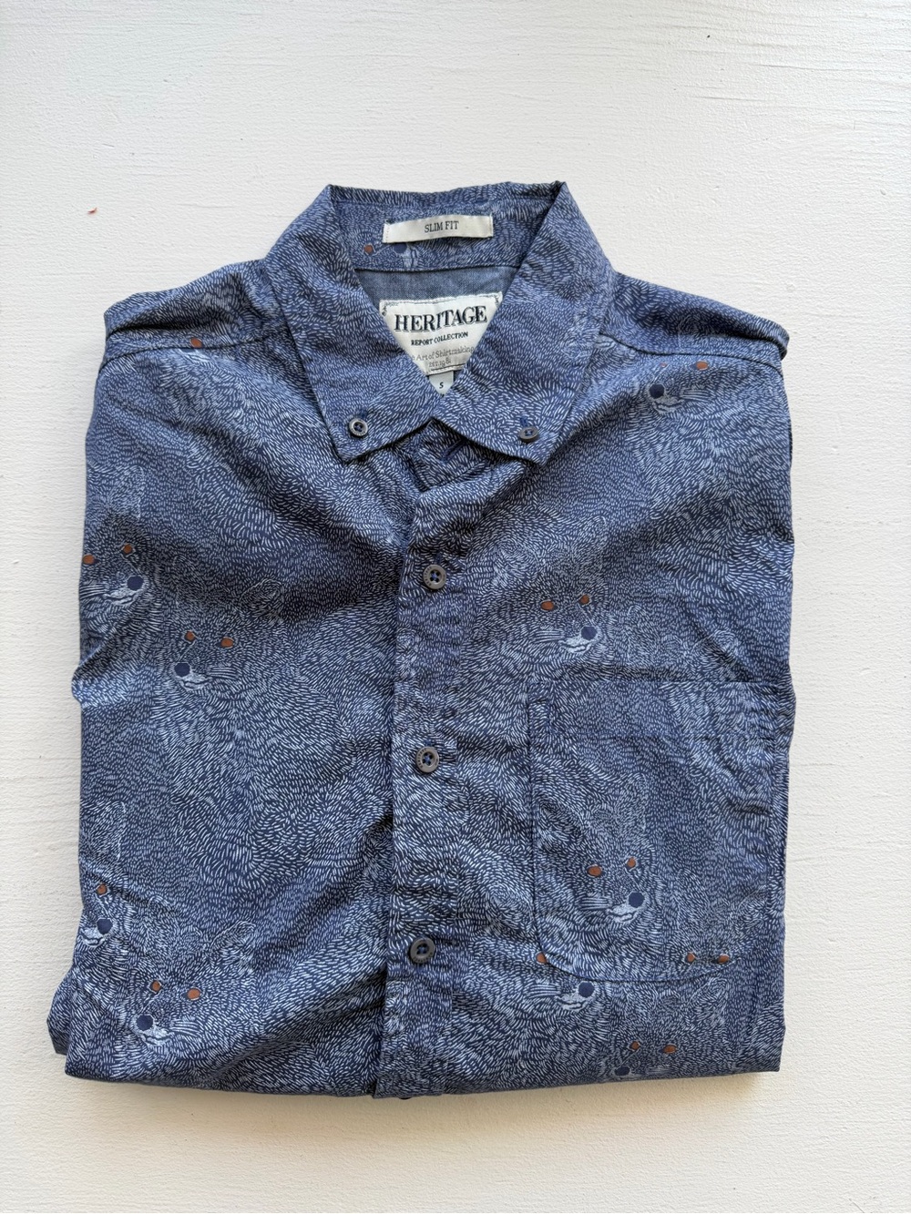 Heritage Report Collection Slim Fit Blue Print Button Down Shirt Size Small
